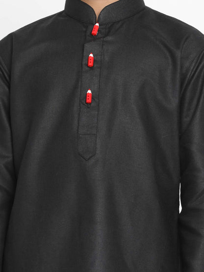 Jbn Creation Boys Black Cotton Blend Kurta Pyjama And Cap Set
