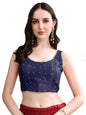 Pujia Mills Womens Square Neck Silk Sleeveless with Stone Work Readymade Blouse