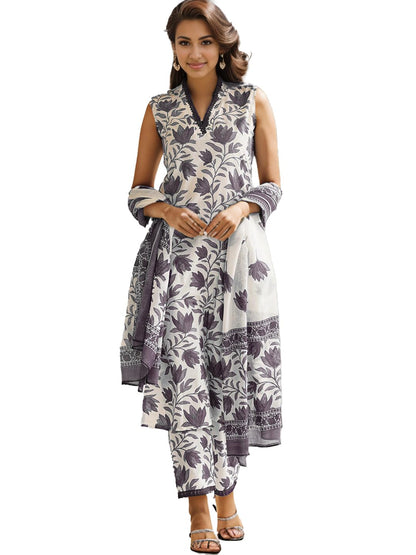 Shienzy WomenS Printed Cotton Blend Sleeveless V-Neck Kurta Pant Dupatta Set || Stylish Indo-Western Kurti For Wedding, Festive