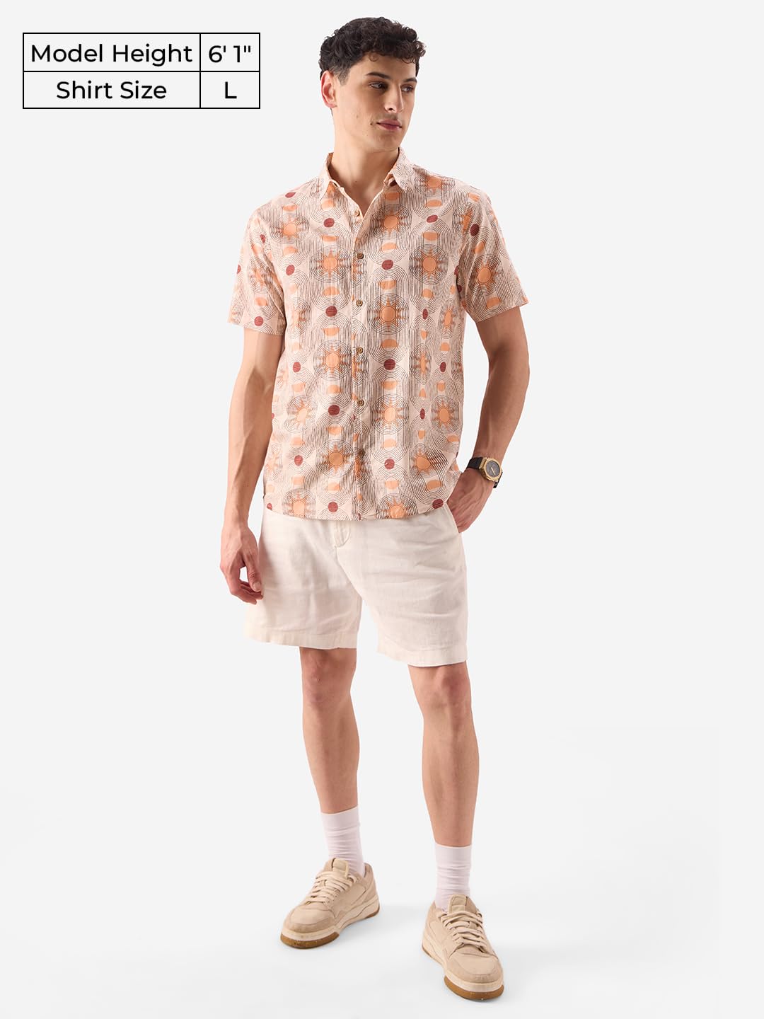 The Souled Store Celestial Men and Boys Short Sleeve Button Down Regular Fit Cotton Printed Shirts Orange