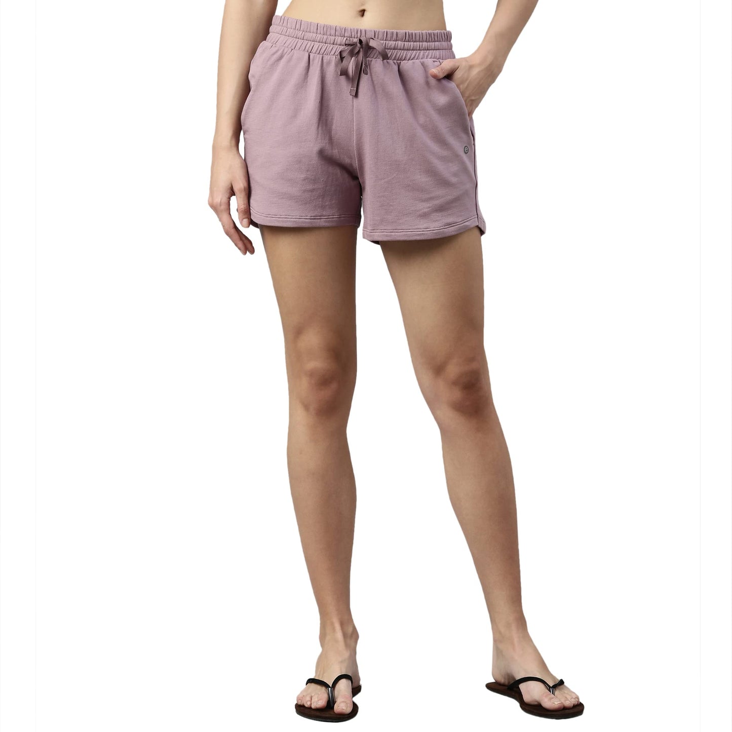 Enamor Essentials Womens Relaxed Fit Mid Rise 100% Cotton Mid-Thigh Length Shorts With Adjustable Waistband & Pockets - E078(E0