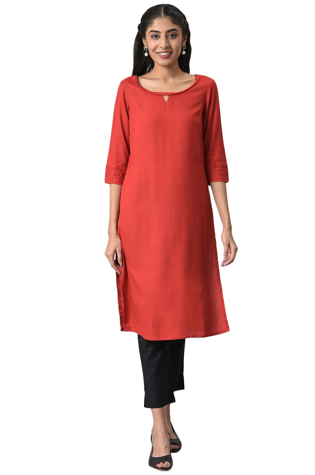 Aurelia Women Goji Berry Rayon Solid Straight Kurta_22Aua13760-605252_Xl