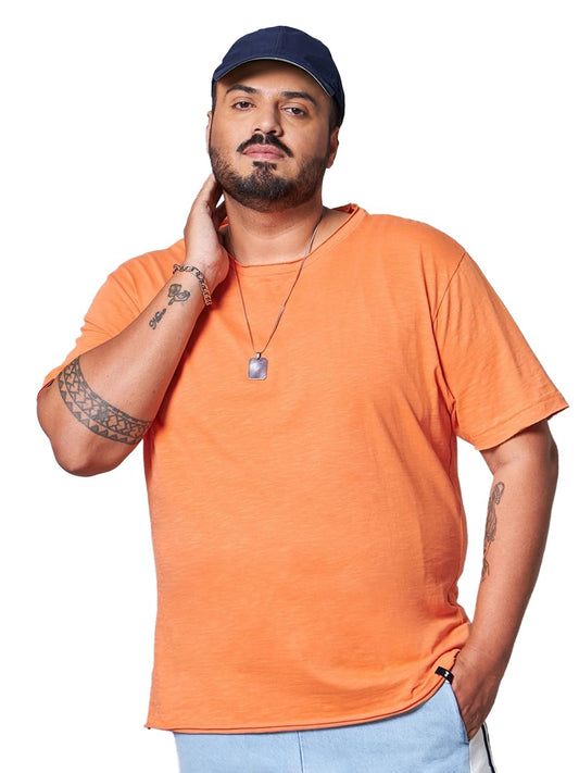 Bewakoof Air 1.0 Mens Solid Regular Fit Half Sleeve Round Neck Cotton Plus Size T-Shirt_620670_Orange_5XL