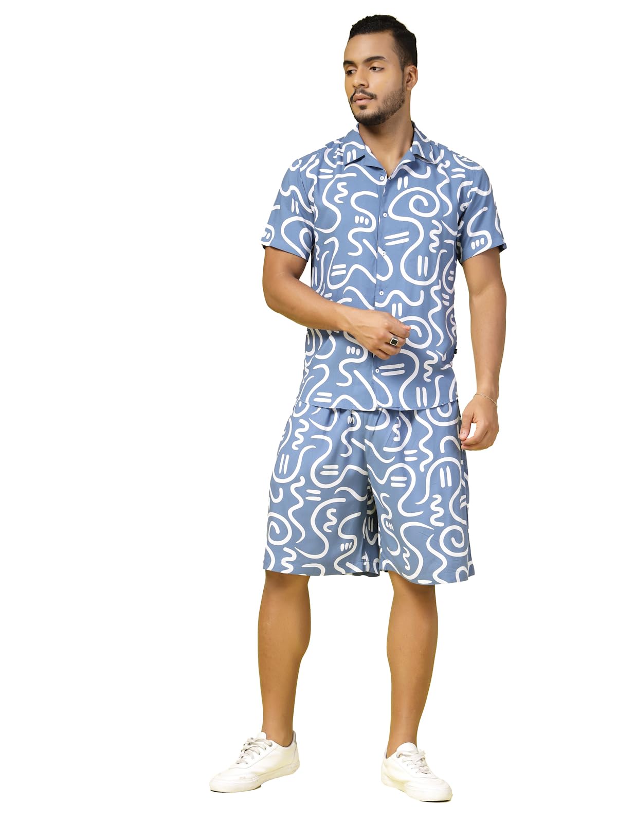 Rigo Printed Co-Ord Set For Men | Casual Shirt & Shorts Night Suit | Lounge-Wear Nightdress Shorts Set | Night Wear, Beach, Vaca