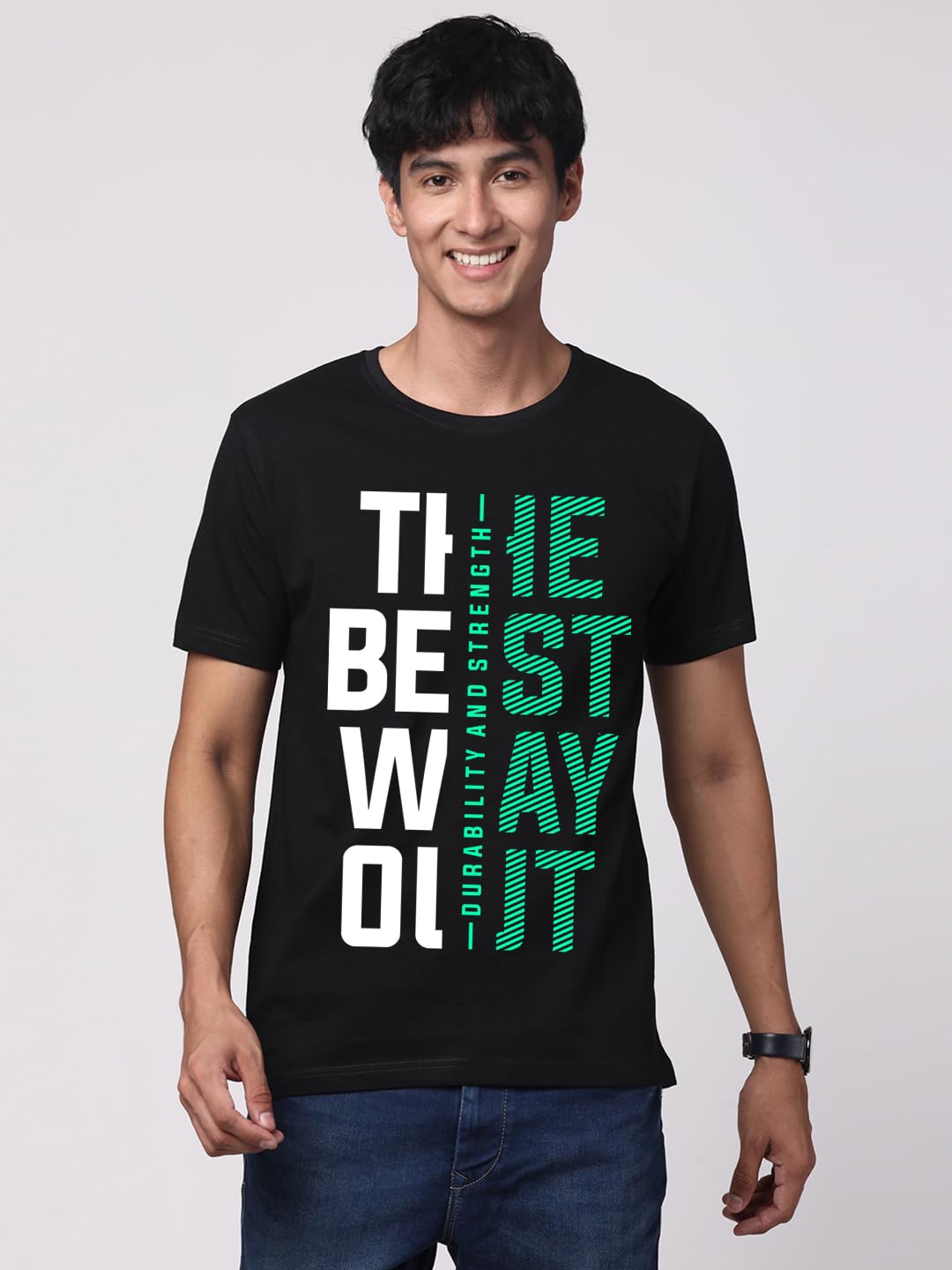 ADRO Motivational Quote Printed T-Shirt for Men - 100% Cotton, Regular Fit, Soft Breathable Fabric. (RN23-M-BEST-BL_Black)