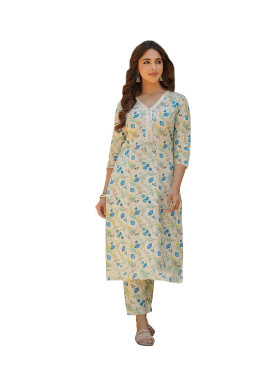 Fabnex Kurta Set For Women | Women Kurta Set With Dupatta | Women Kurta Sets Kurtis | Women Kurta Pant Set (K-96-Off White-S)