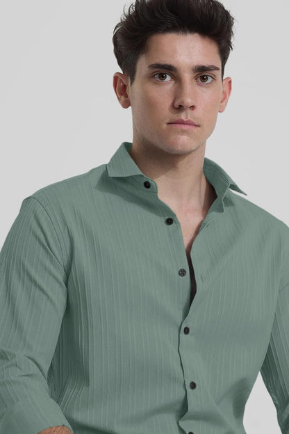 Finivo Fashion MenS Casual Cotton Plain Button Down Shirts Full Sleeve Textured Summer Beach Shirt For Men Green