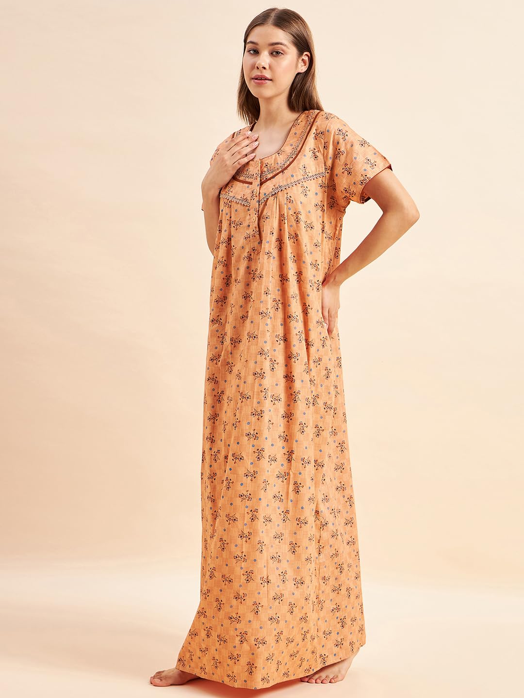 Sweet Dreams Women Printed Night Dress Orange