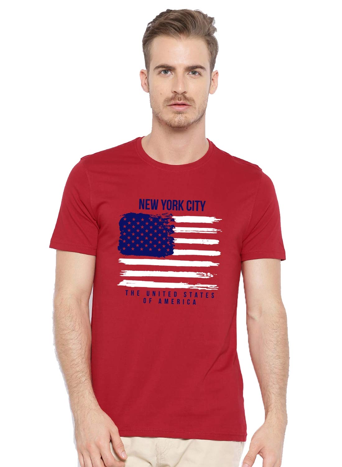 ADRO Men's USA American Flag Printed Cotton T-Shirts (RNR-M-NWW-RD_Red)