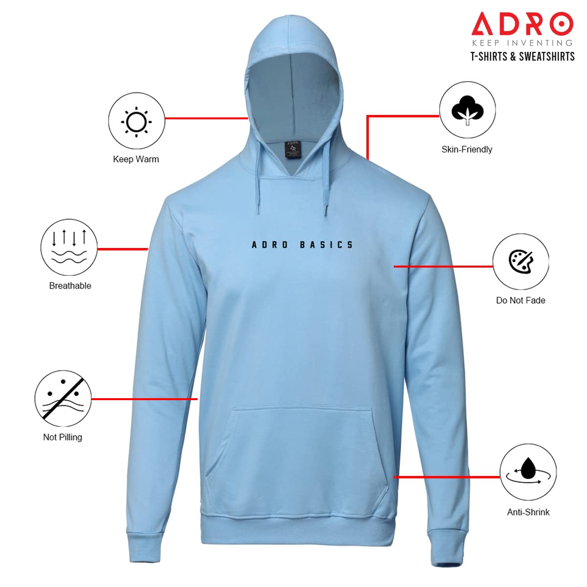 ADRO Men's Cotton Neck Hooded Sweatshirt (H22-1-AR2-SK_SkyBlue)