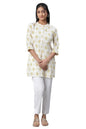 Beige Floral Printed Textured Kurti