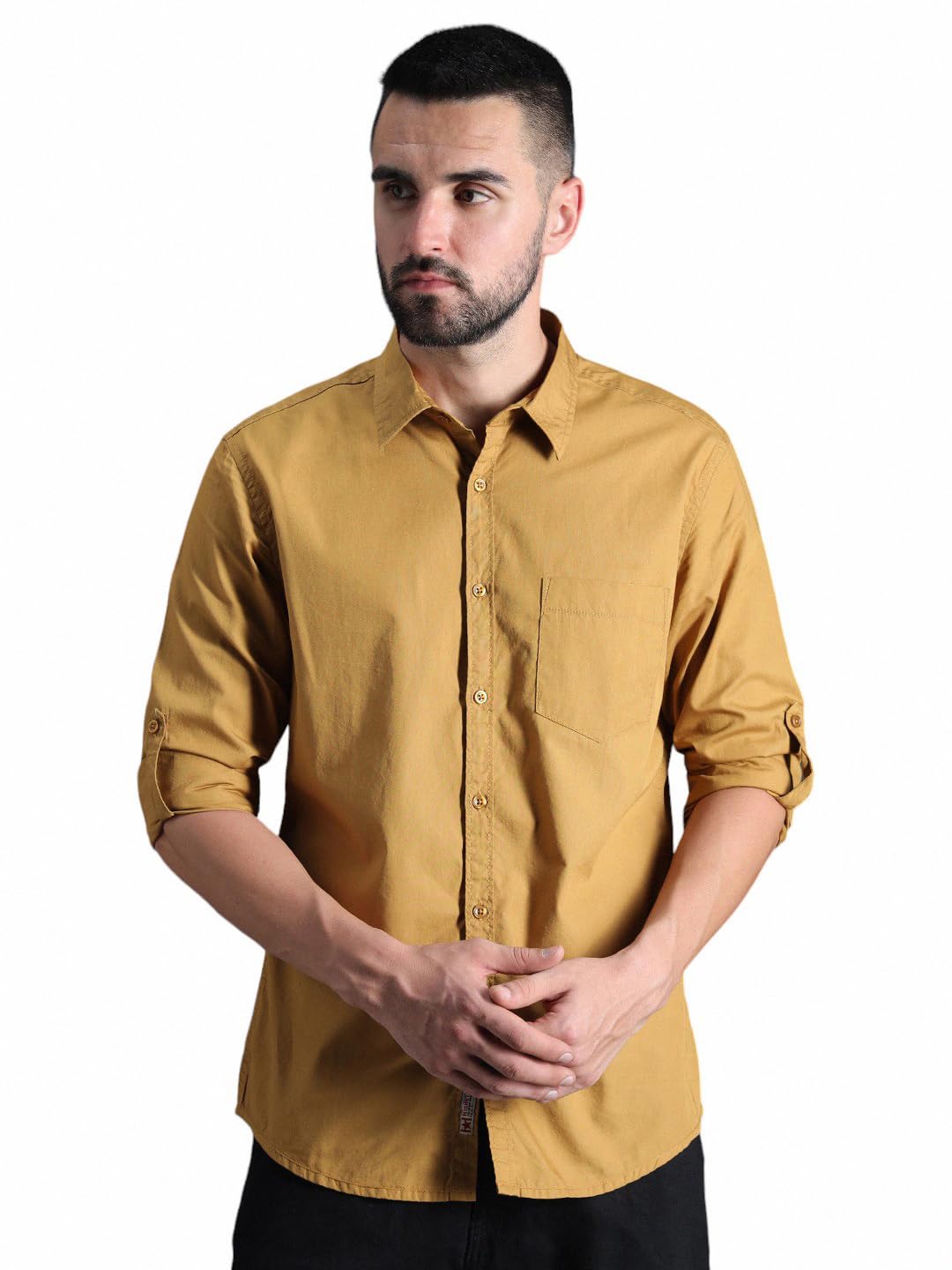 High Star MenS Solid Regular Fit Shirt (Hsmshs2433_Kh_Khaki