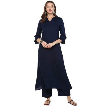 idaLia Women's Cotton Blend Solid Regular Kurti