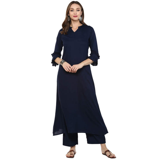 idaLia Women's Cotton Blend Solid Regular Kurti