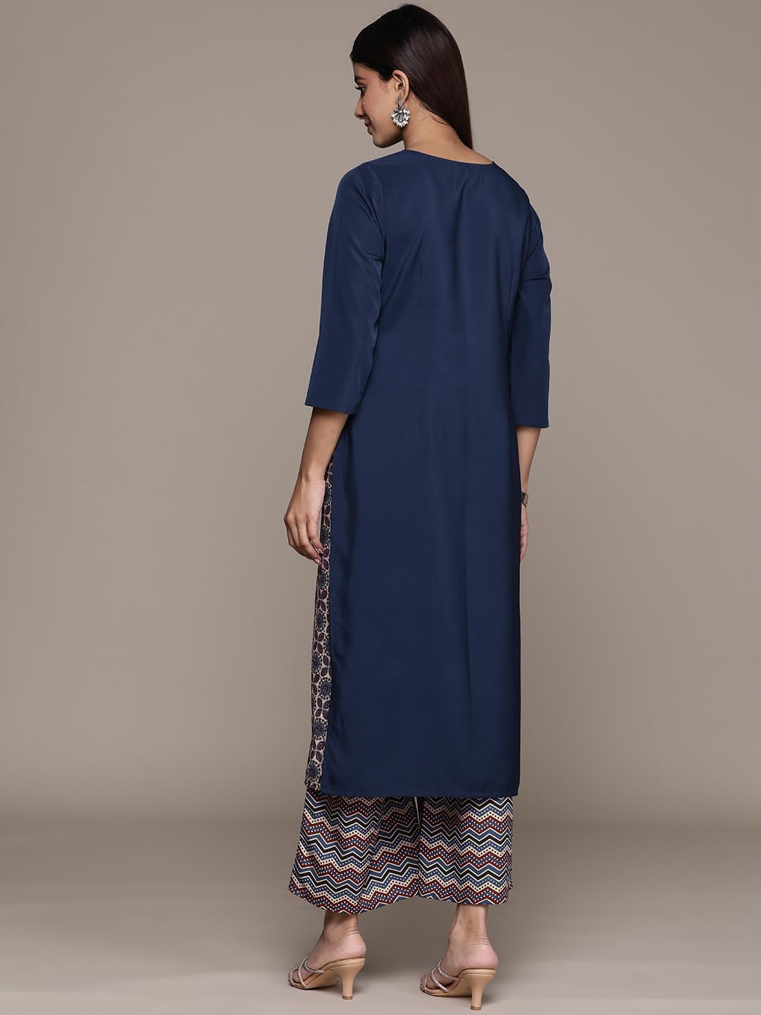 ZIYAA Women's Blue Crepe Straight Kurta and Palazzo Set