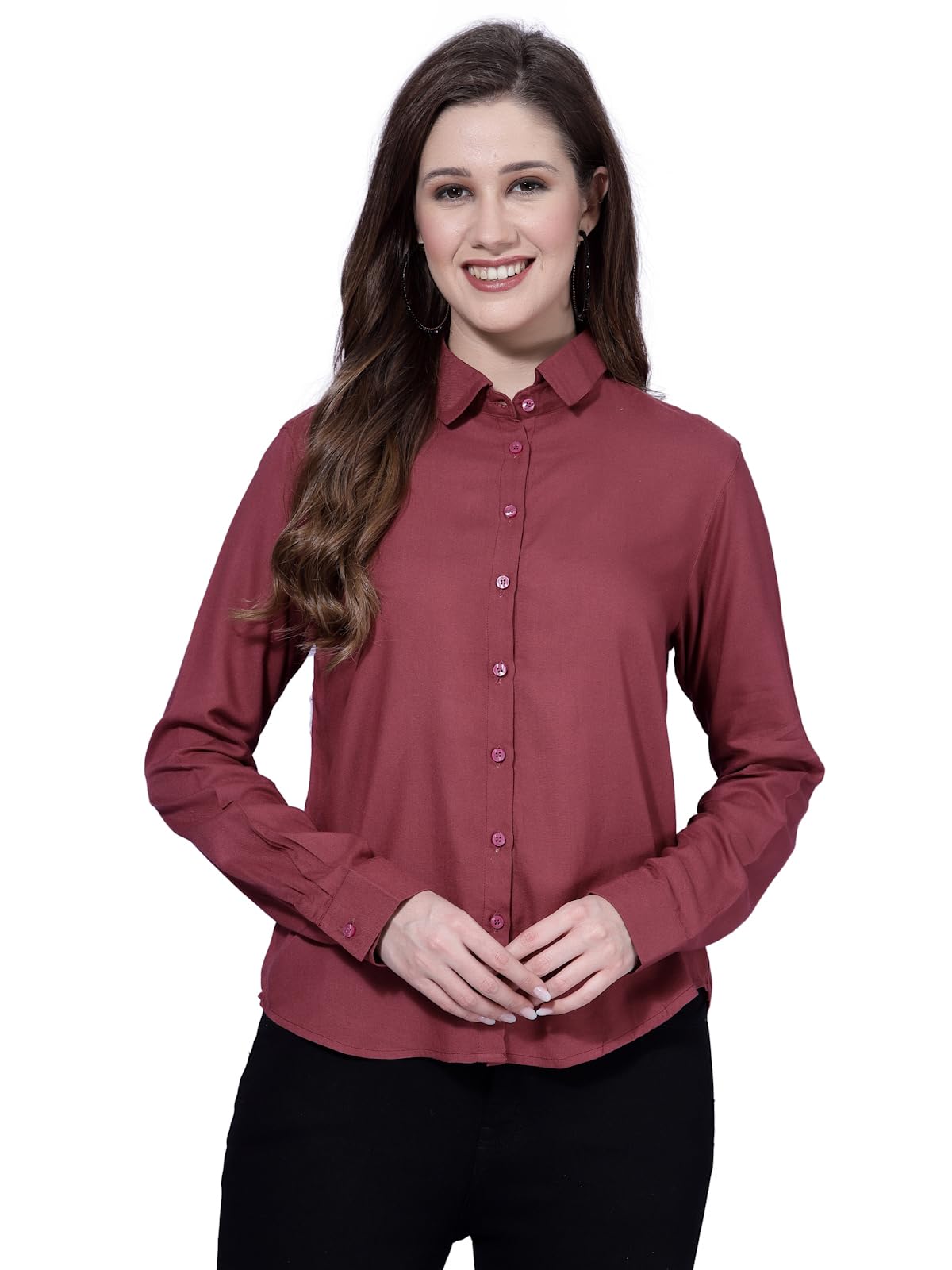 OOMPH! Womens Solid Regular Fit Button Down Shirt (msh004_Purple