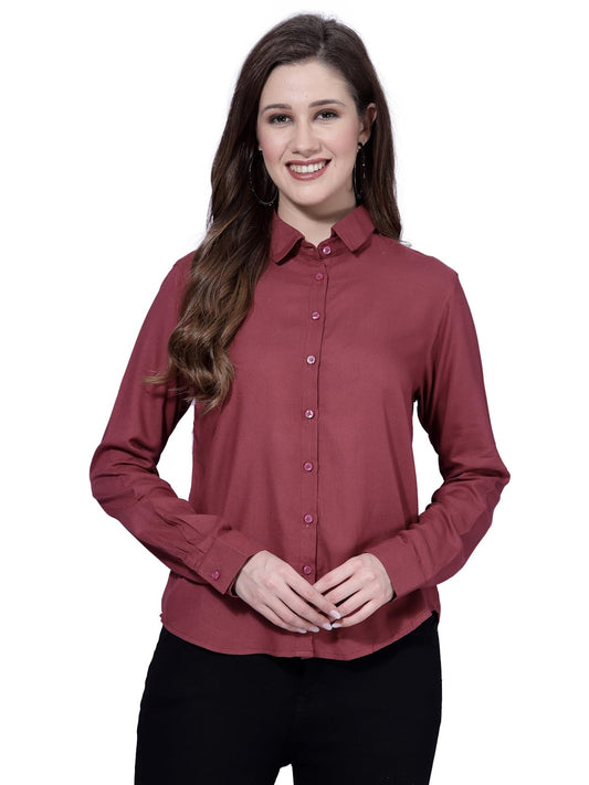 OOMPH! Womens Solid Regular Fit Button Down Shirt (msh004_Purple