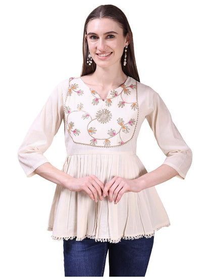 Anni Designer WomenS Tops Rayon Viscose Floral Embroidery Top For Women (Akul Cream-Vks01_2Xl_Cream_Xx-Large)