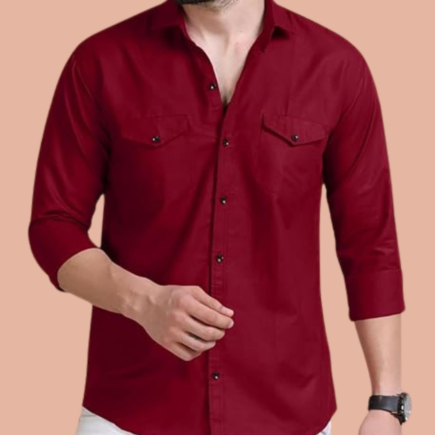 Rebelify Double Pocket MenS Casual Shirt - Regular Fit, Solid Spread Collar, Versatile Everyday Wear, Comfortable And Stylish De