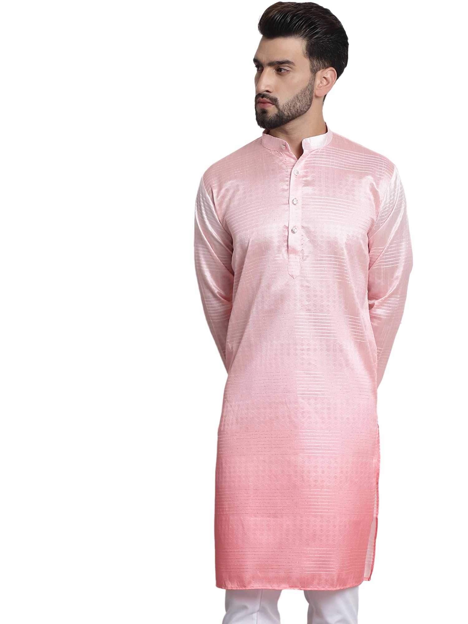 Sojanya (Since 1958 MenS Jacquard Silk Multi Shade Pink Color Kurta With Sequence