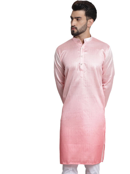 Sojanya (Since 1958 MenS Jacquard Silk Multi Shade Pink Color Kurta With Sequence