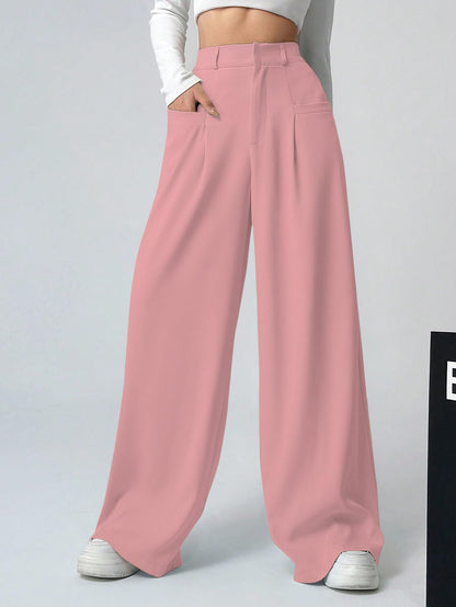 Shasmi Women & Girls Solid Peach Color Loose Fit, Pleated Trousers, Wide Leg Pocket Casual Long Korean Trousers Pant (Pant 146 P