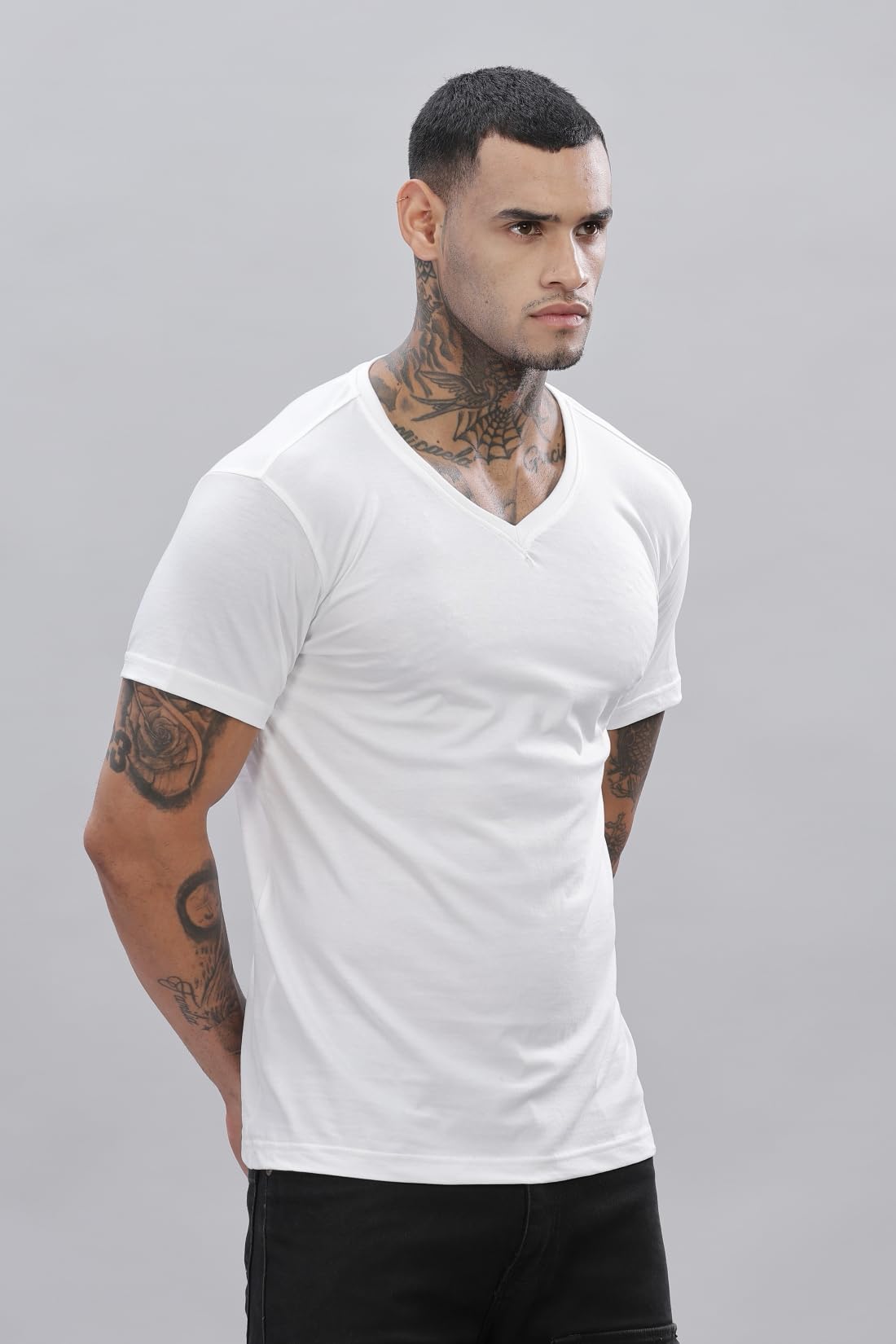 ADRO V-Neck T Shirt for Men, 100% Cotton Vneck Tshirt is Ideal for Casual wear, Workouts and Loungewear, Adding a Stylish Touch.