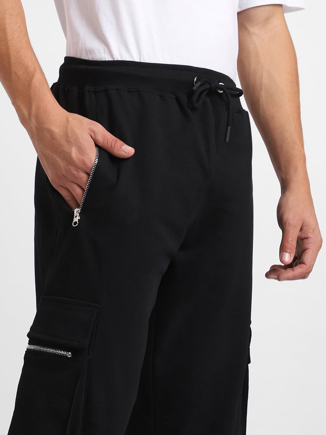Nobero Future Utility Joggers MenS Solid Black Color Slim Fit Night Sleep Lounge Running Joggers Lower Wear Sweat Bottoms Track