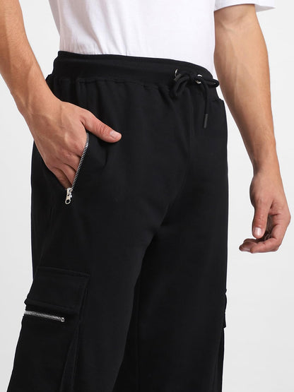 Nobero Future Utility Joggers MenS Solid Black Color Slim Fit Night Sleep Lounge Running Joggers Lower Wear Sweat Bottoms Track