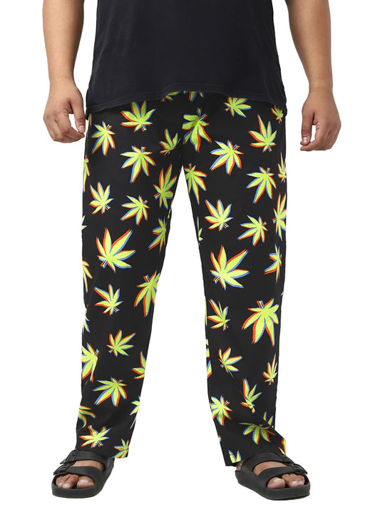Bewakoof Plus Mens All Over Printed Regular Fit Poplin Plus Size Pyjama_642206_Black_3XL