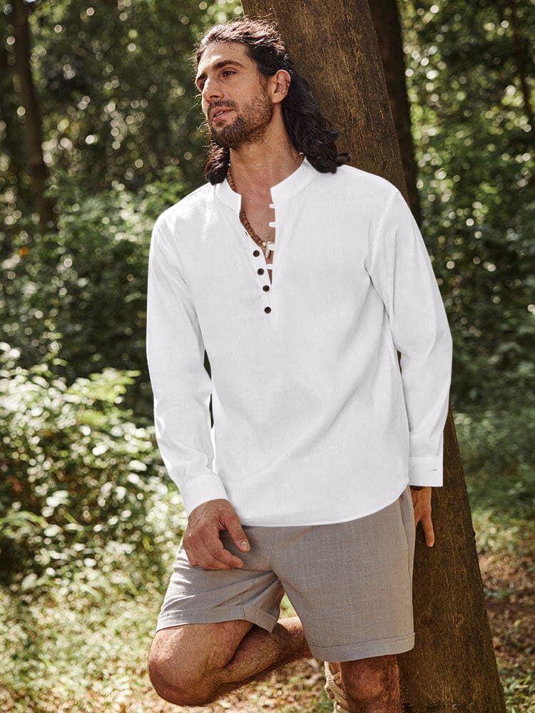 Royalscout MenS Cotton Solid Full Sleeve Short Kurta Shirt White