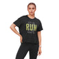 Enamor Womens Graphic Oversized Fit T-Shirt (A311_Jetblk-Run Faster