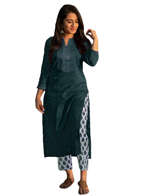 Gosriki WomenS Cotton Straight Kurta With Palazzo (Green,Xxl)