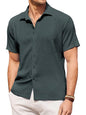 Pinkmint Mens Popcorn Shirt Comfortable Short Sleeve Shirts Casual Textured Shirt (Pack of 1) Olive
