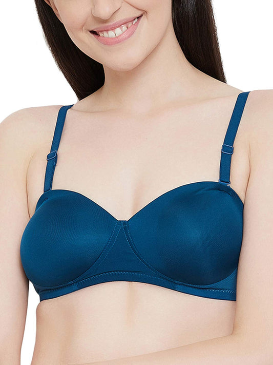 Clovia Womens Solid Padded Demi Cup Wire Free Balconette Bra (BR2081P08_Blue_32C)