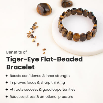 Astrotalk Tiger Eye Flat Bead Stretchable Bracelet | Genuine Tiger Eye Stone | Crystal Jewellery for Women For Confidence, Focus, & Strength | Gift For Women | Valentine Gift for Girlfriend