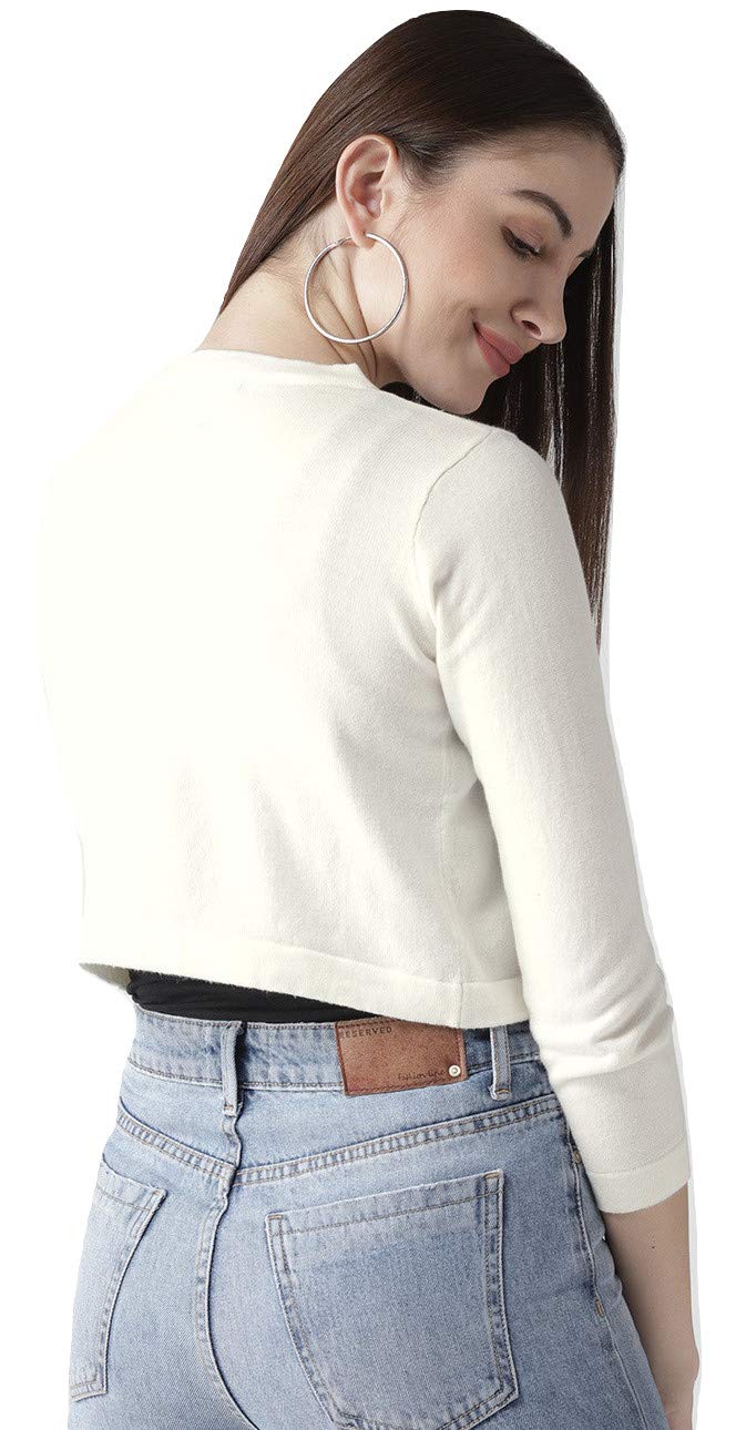 Style Quotient Women Solid Off White Cotton Smart Casual Crop Shrug