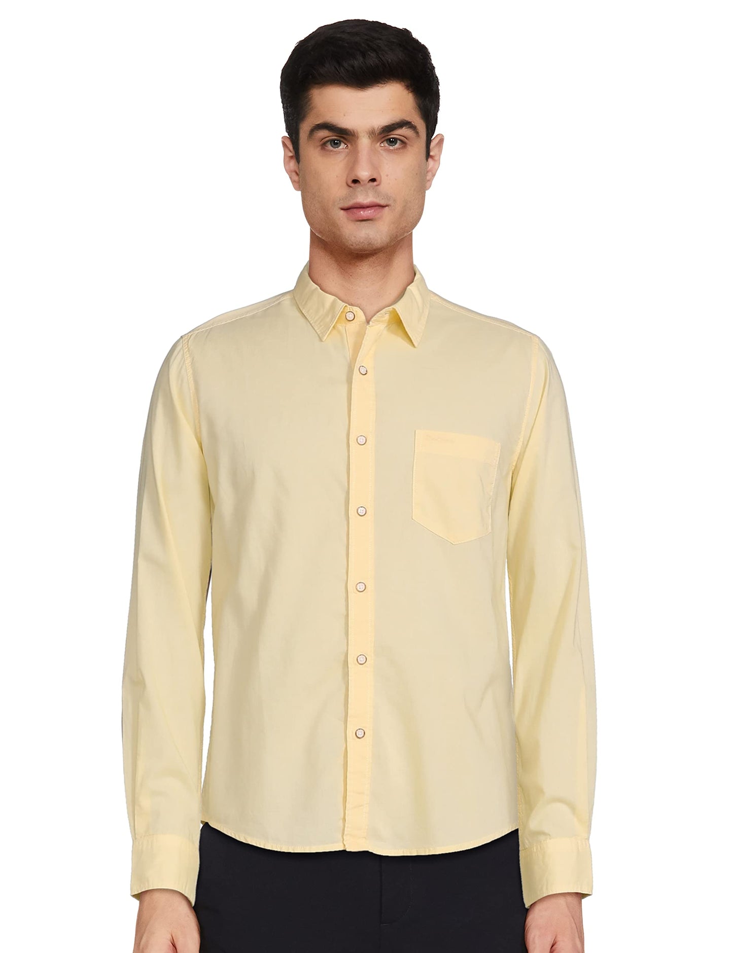 Pepe Jeans MenS Solid Slim Fit Casual Shirt (Pm306613_Yellow L)
