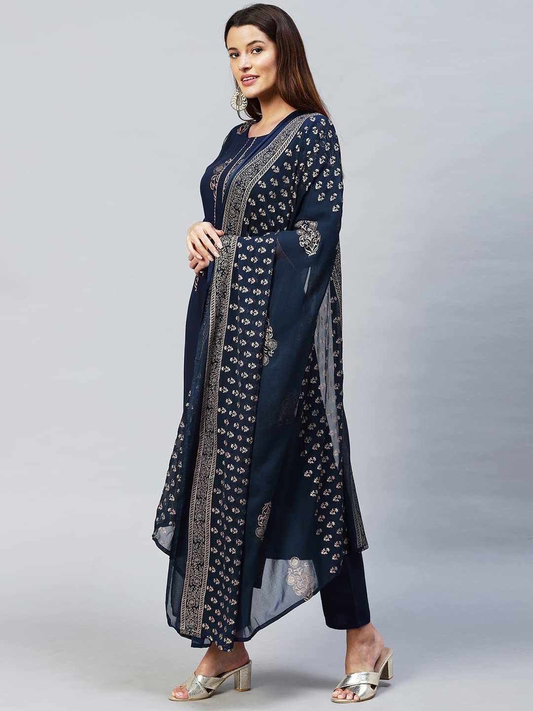 ANNI DESIGNER Women's Cotton Blend Printed Straight Kurta with Pant & Dupatta (RADHU)