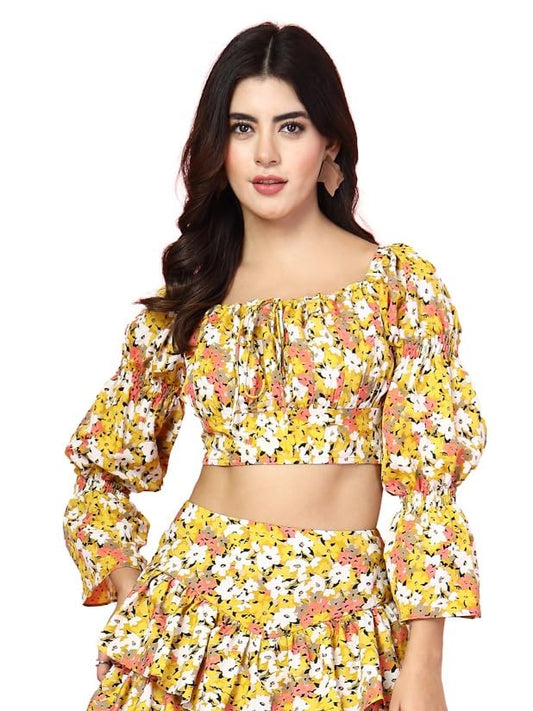 OOMPH! Full Sleeve Crop Top, Yellow, mt868