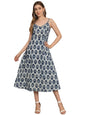 Peppyzone Women'S Handblock Printed Sleeveless Shoulder Strip Cami Dress