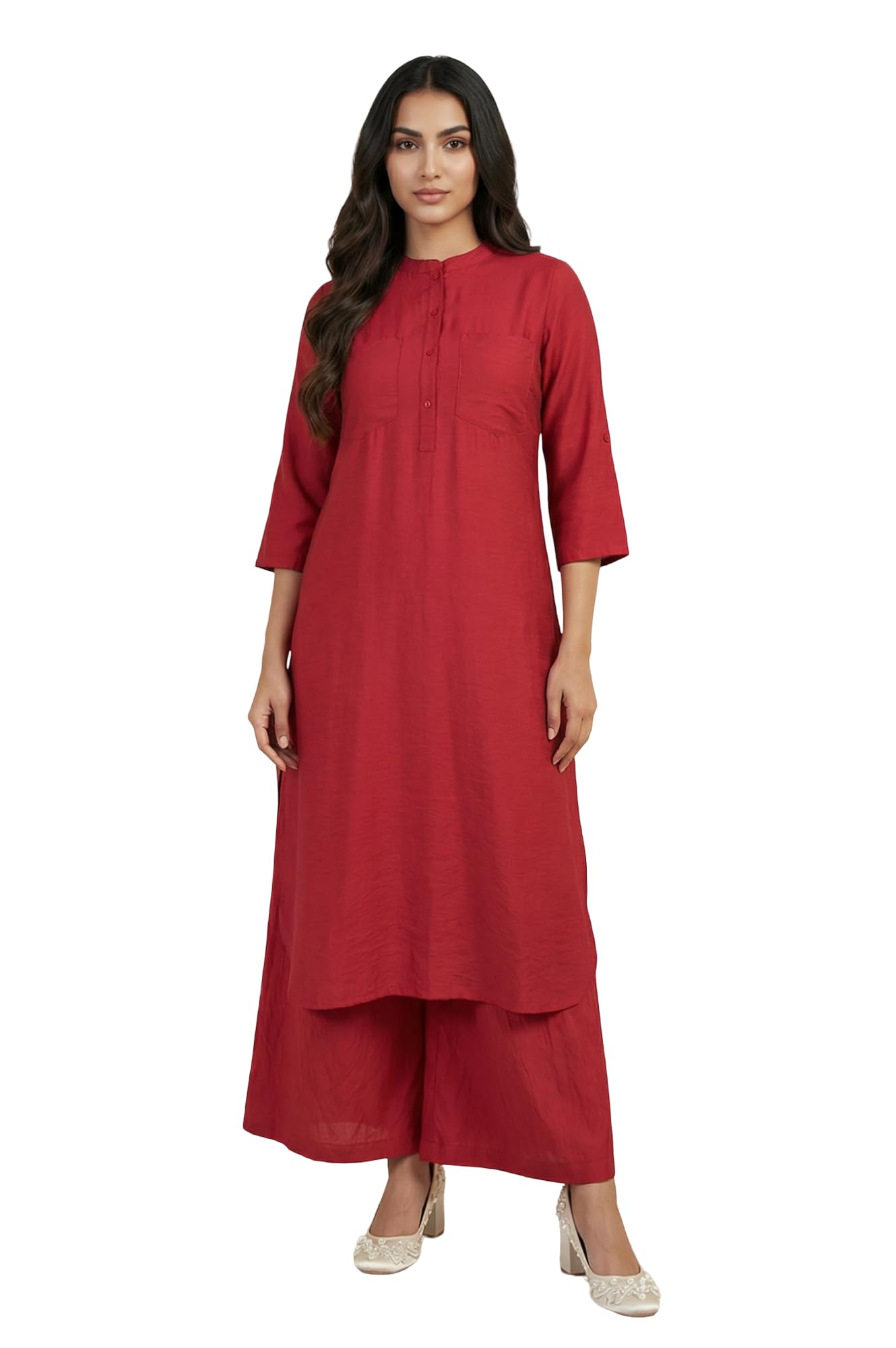 Aurelia Women'S Red Solid Straight Kurta With Cullotes Set - (As16338-609016-Xs)