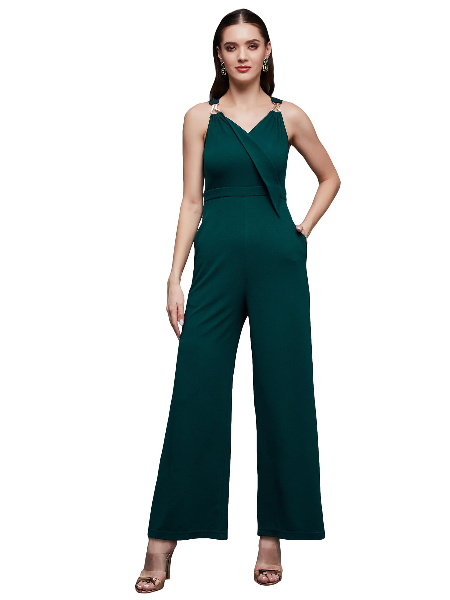 Chase Lifestyle Private Limited WomenS Sleeveless Wrap Regular Length Jumpsuit (Mcss24D97-38-48-06, Green, Xl)