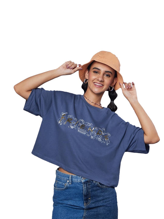 Bewakoof Official Friends Merchandise WomenS Graphic Printed Oversized Fit Half Sleeve Round Neck Cotton Jersey Short Top_625649