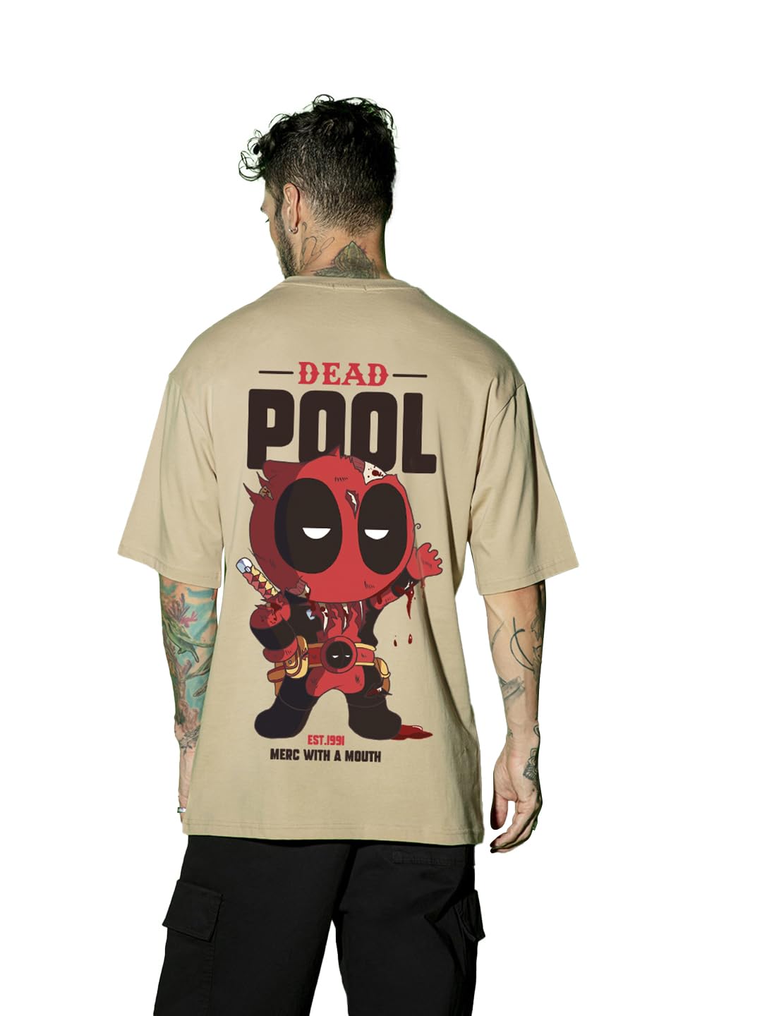 Bewakoof Official Marvel Merchandise Mens Graphic Printed Oversized Fit Half Sleeve Round Neck Cotton T-Shirt_629607_Ginger Roo
