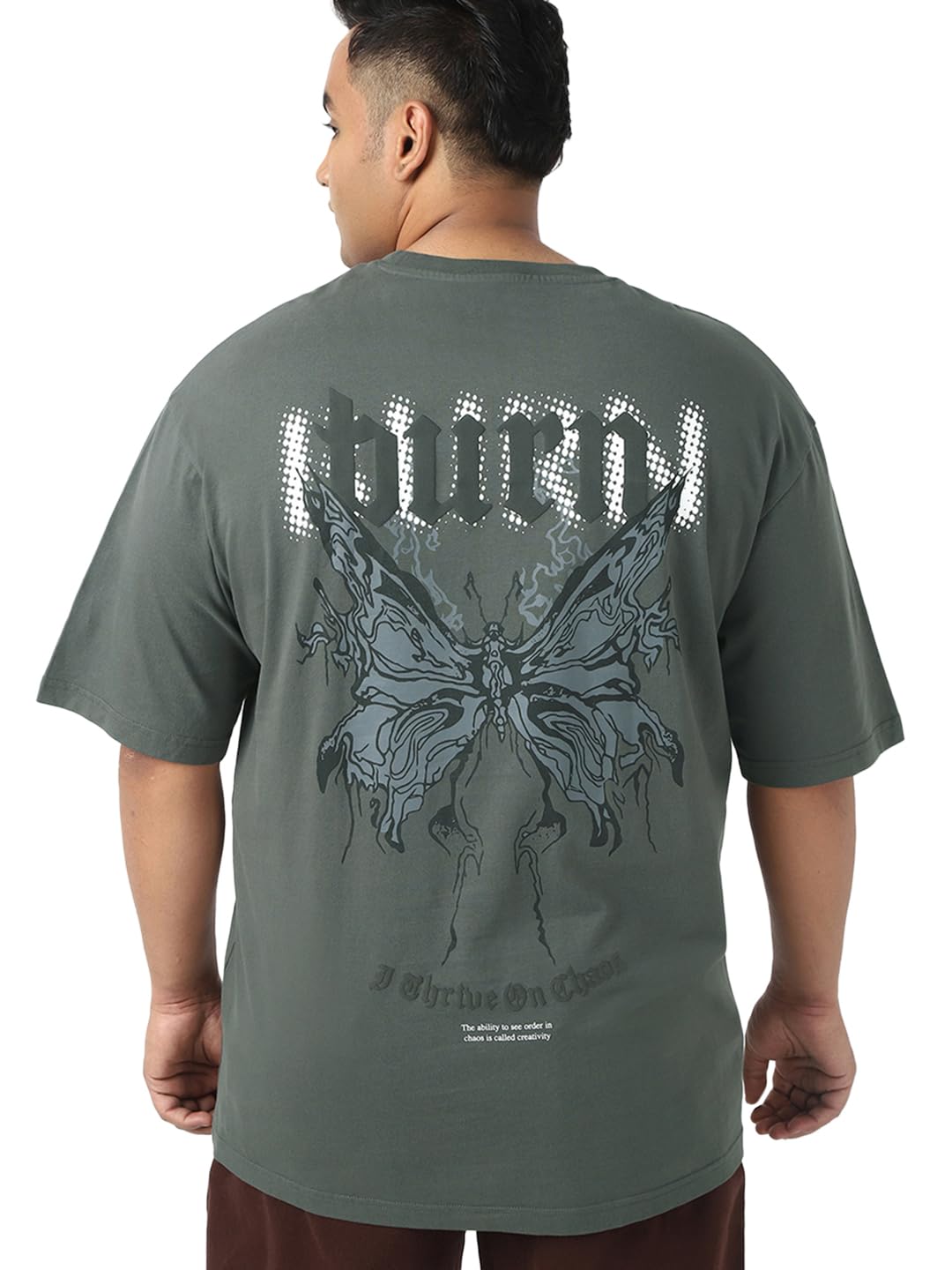 Bewakoof Mens Graphic Printed Oversized Fit Half Sleeve Round Neck Cotton Jersey Plus Size T-Shirt_652583_Grey_5XL