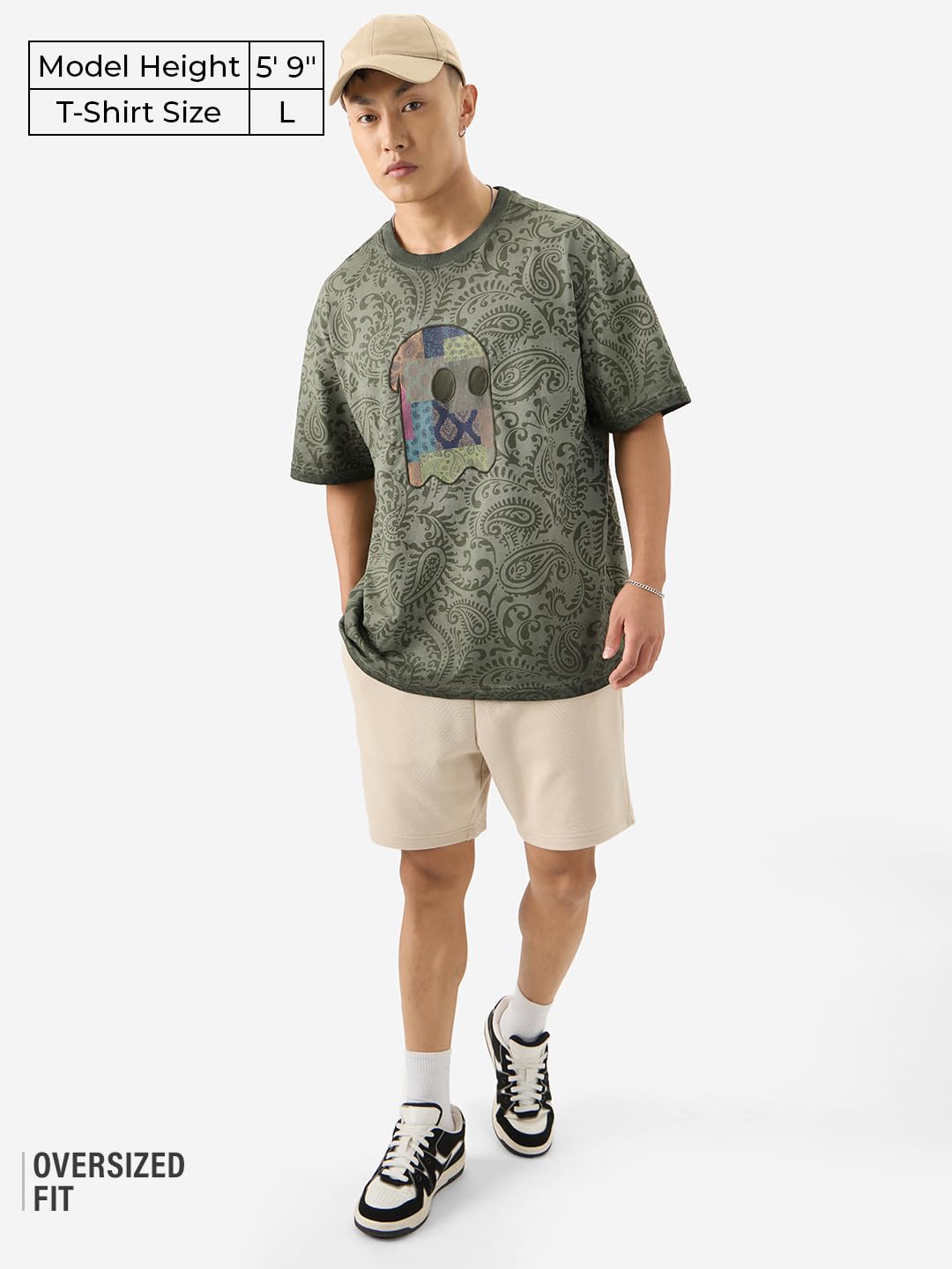 The Souled Store Paisley Mr. Soul Men and Boys Short Sleeve Round Neck Grey Graphic Printed Cotton Oversized T-Shirts