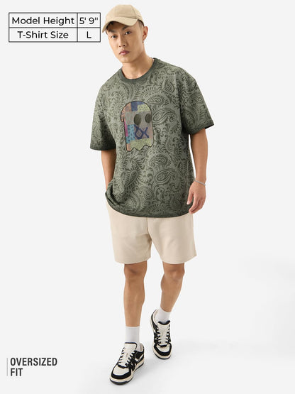 The Souled Store Paisley Mr. Soul Men and Boys Short Sleeve Round Neck Grey Graphic Printed Cotton Oversized T-Shirts