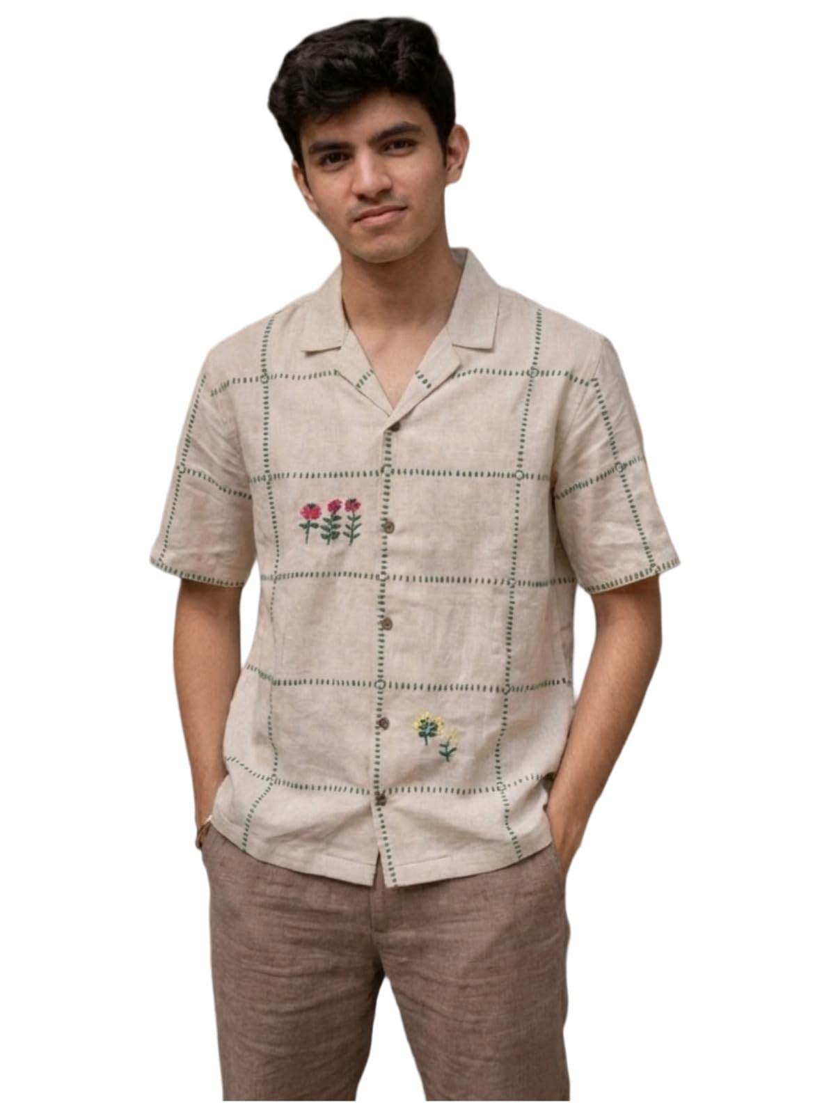 Anni Designer MenS Cotton Embroidered Shirt For Men (Sudeep Cream_Xl_Cream_X-Large)