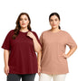 Juneberry 100% Pure Cotton Oversized Baggy Fit Drop Shoulder Solid Core Plus Size T-Shirt Combo For Women (Pack Of 2) (Po2_Jb_Ps
